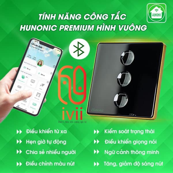 Công Tắc Hunonic Premium Hình Vuông- Bảo hành 24 tháng