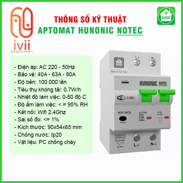 Aptomat Cầu Dao Thông Minh Đo Năng Lượng Hunonic Notec